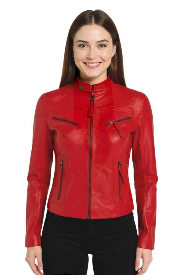 Infinity Leather Women's Casual Slim-Fit Leather Biker Jacket-Tulsa