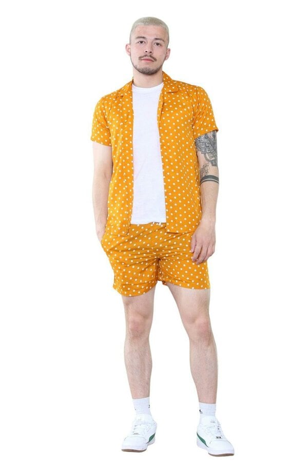 Men's Mustard Polka Dot Shirt and Shorts Set