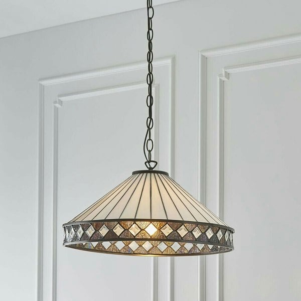 Tiffany Glass Hanging Ceiling Pendant Light Bronze & Natural Simple Shade i00116 Loops
