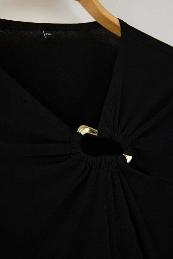 WOVCOR Asymmetrical Collar Accessory Detail Knitted Plus Size Blouse