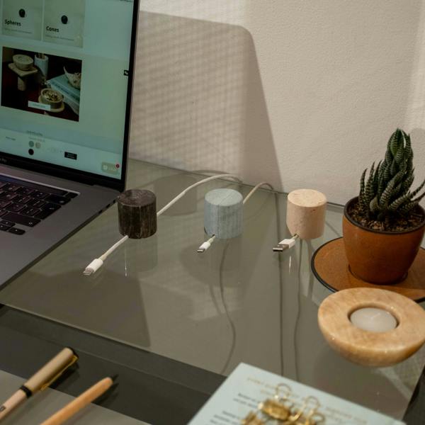 Marble cable pillar tower lifestyle desk cable organiser genuine stone