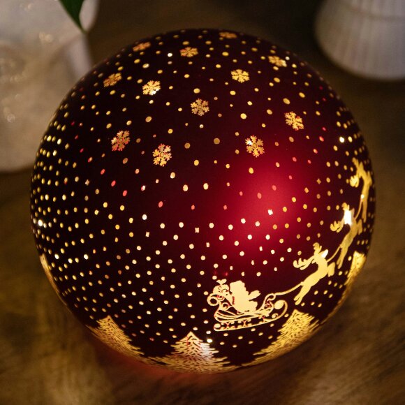 Samuel Alexander 15cm Battery Operated Light up Santa Glass Ball in Red with Warm White LEDs