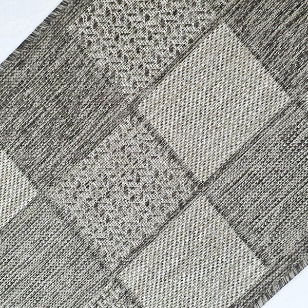 Viva Rugs Taupe Brown Check Runner Rug Non-Slip Flat Weave Kitchen Hallway Carpet