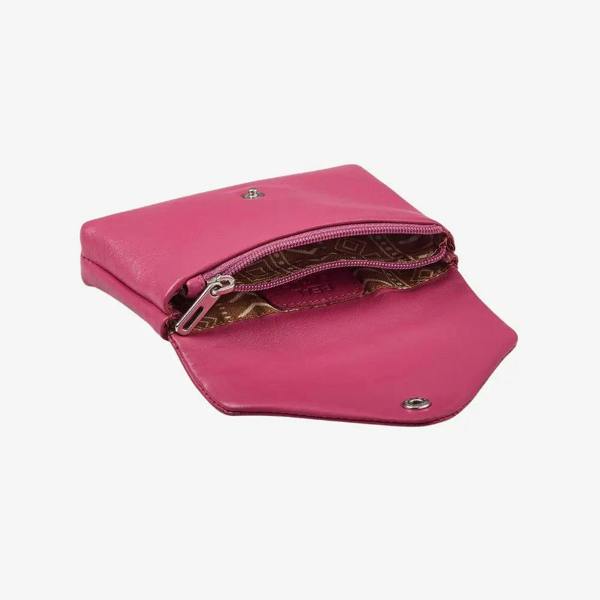 Pink real leather envelope coin purse with zipped coin compartment 