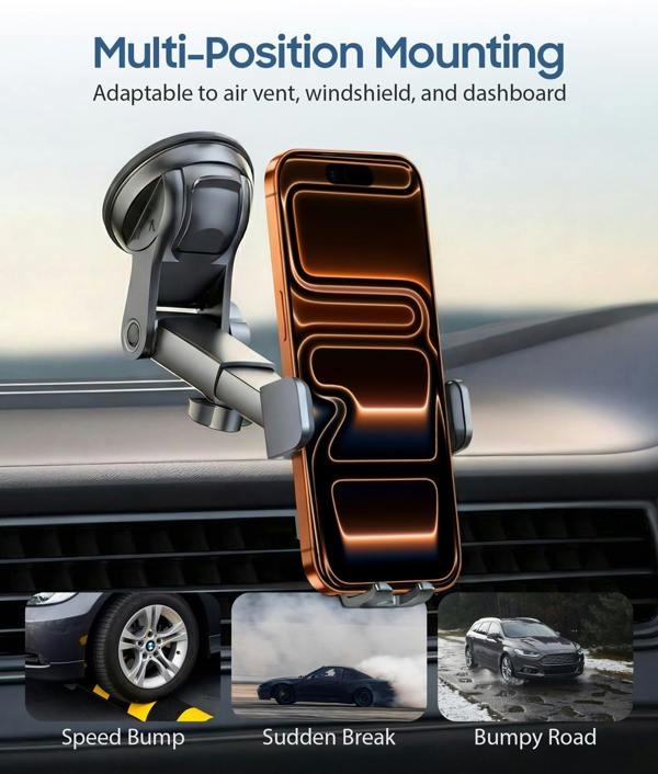 ULTRICS Car Phone Holder Wireless Charger, 15W Auto-Clamping Mount for Air Vent, Dashboard and Windscreen