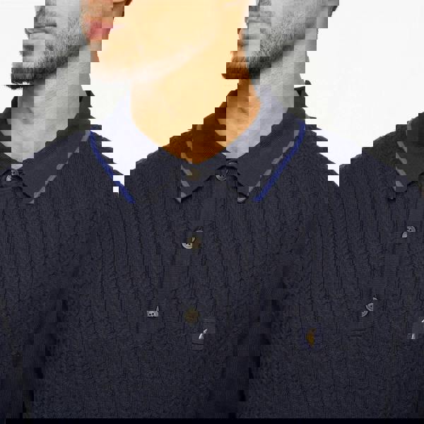 Gabicci V55GM05 Mens Ely Long Sleeve Knitted Three Button Polo Gabicci Vintage - NAVY