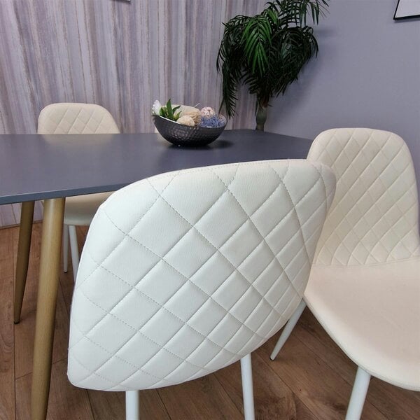 Kosy Koala Wooden Rectangle Dining Table Set Grey Table with 4 Cream Gem Patterned Chairs