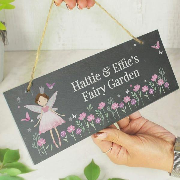 Personalised Fairy Princess Garden Hanging Slate Sign - alternative angle