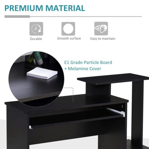 Bobobiy Computer Desk with Sliding Keyboard Tray Storage Drawer Shelf Home Office Workstation Black