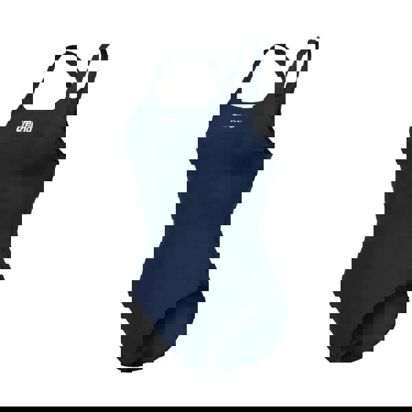 Navy blue Arena Team Swim Pro Solid swimsuit with white logo and straps