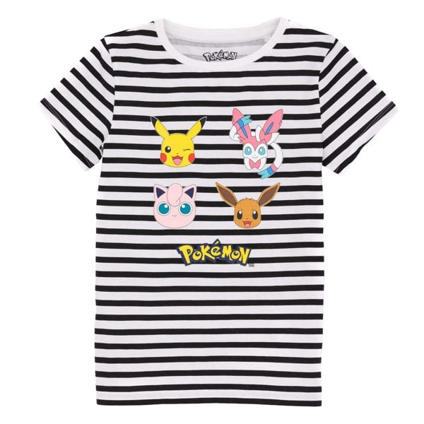 Pokemon Girls Striped T-Shirt - White/Black