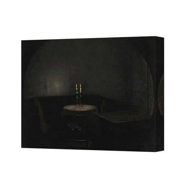 Benjamin Tate Design Dark Candlelit Interior Canvas Art Print With Round Table Scene