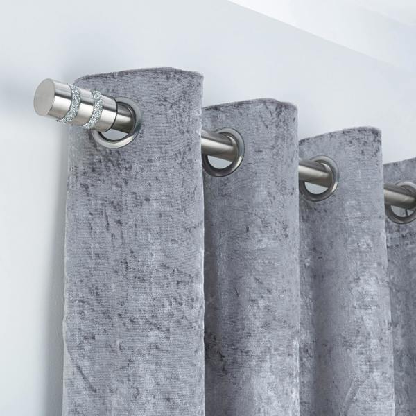 A.Unique Home Diamante Barrel Extendable Curtain Pole(25/28mm)(Brushed Steel,120cm-220cm)