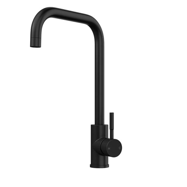Flode Dellen | Single Lever Kitchen Sink Mixer Tap with Swivel Spout | Square Neck Design | Matt Black Finish