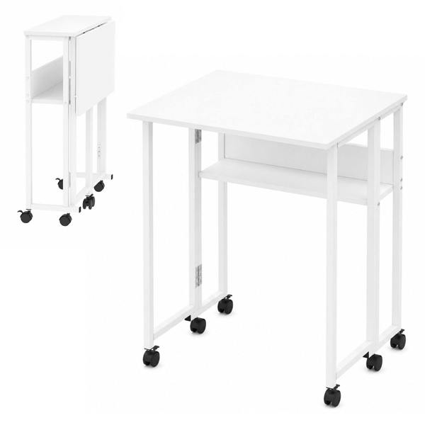 Levede Folding Computer Desk Extandable Table with Storage Shelf Wheeled Compact