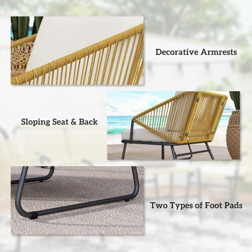 Wyld Haus Lupano Natural Rattan Rope White Cushions 4 Seater Outdoor Sofa Set with Square Table