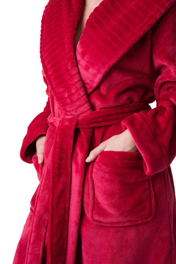 Camille Women's Supersoft Fleece Ribbed Collar Robe