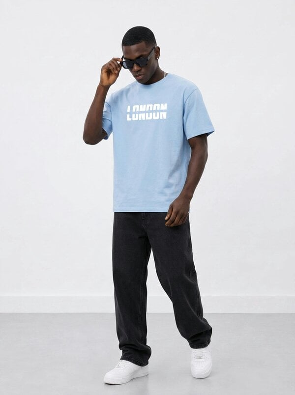 London Attitude Essential Split Graphic Premium Organic Cotton T-Shirt - Blue Soul