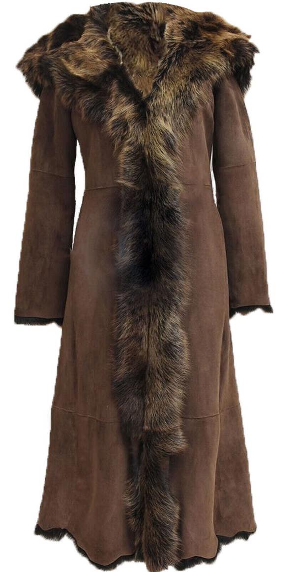 Infinity Leather Womens Suede Toscana Sheepskin Hooded Trench Coat-Fribourg