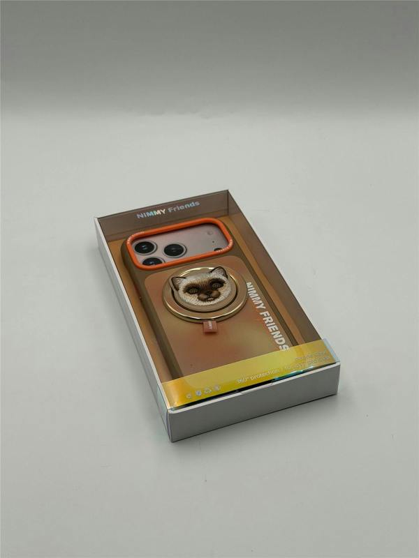 Nimmy Friends Nimmy Big Eye Cute Pet Siamese Cat Face Case with Detachable MagSafe Grip for iPhone 17 Pro Max 6.9" Brown Orange