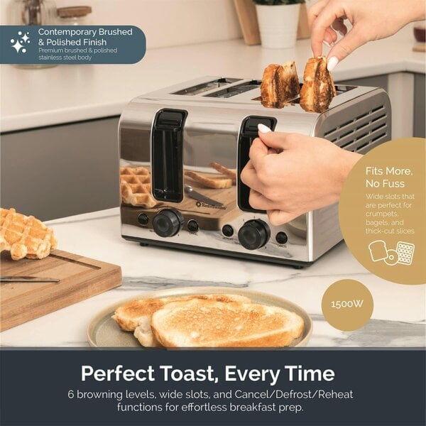 Rediffusion Brushed Stainless Steel 1.7L Kettle & 4 Slice Toaster Set