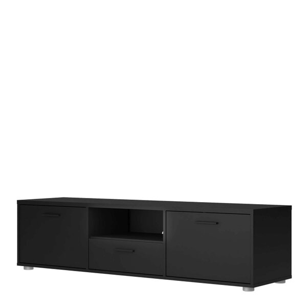 Wyld Haus Nagoya Black Low Compact Media TV Unit 2 Doors 1 Drawer 1 Shelf
