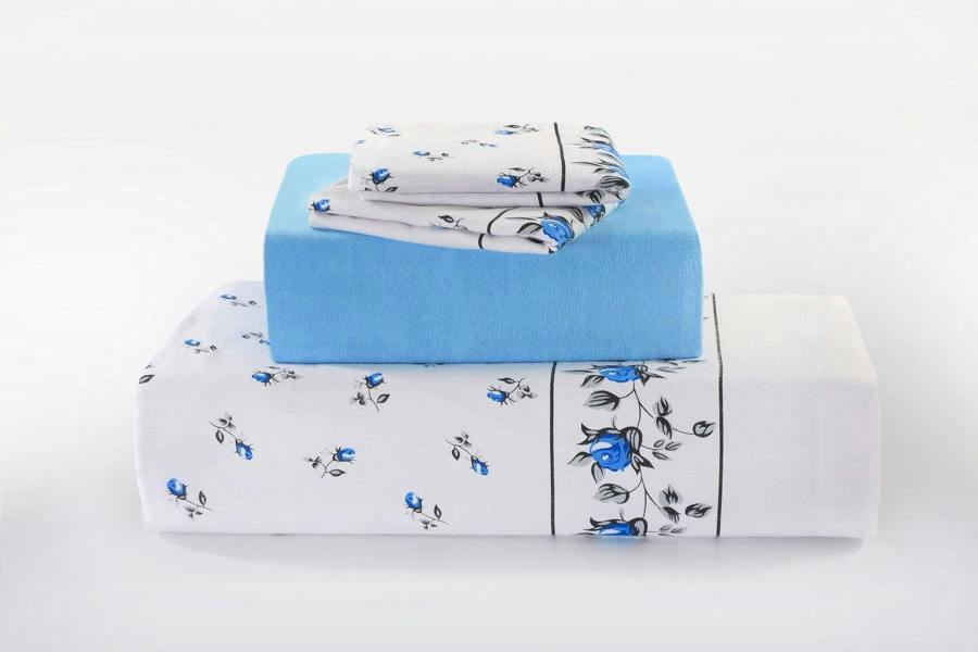 Rosebud Flannelette Sheet Set - Blue - Single