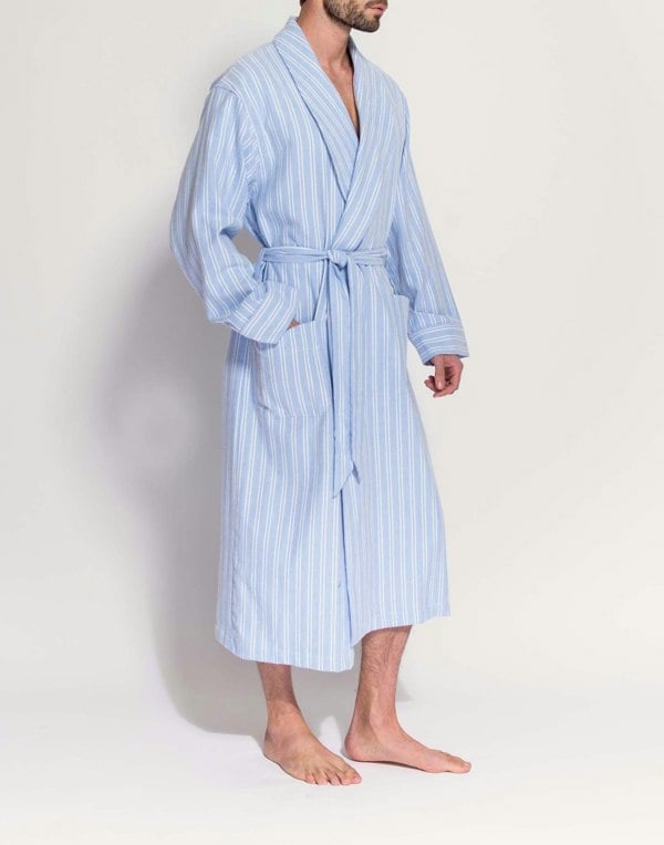 British Boxers Men's Brushed Cotton Dressing Gown – Westwood Blue Stripe