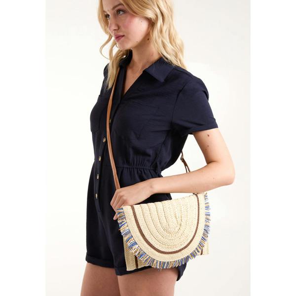 Blue Vanilla Woven Fringe Detail Clutch Bag With Attachable Strap