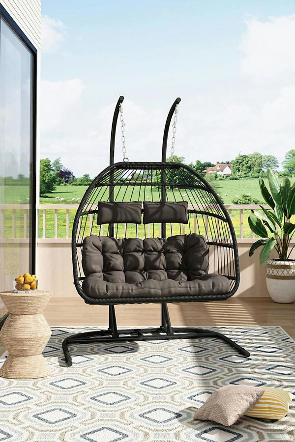 Freestanding Outdoor Hanging 2-Seater Egg Chair