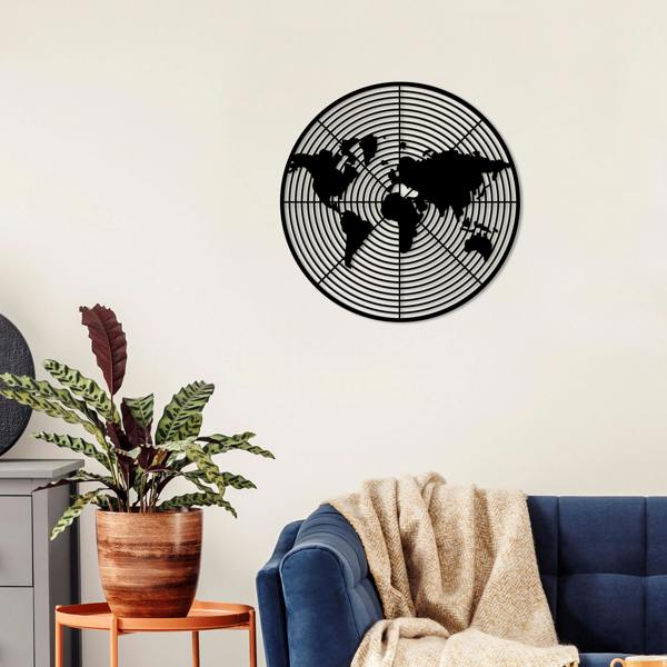Decortie Modern Metal Wall Art Dart World Design Home Ornament Decorative Minimalist Hanging Wall Sculpture, Black