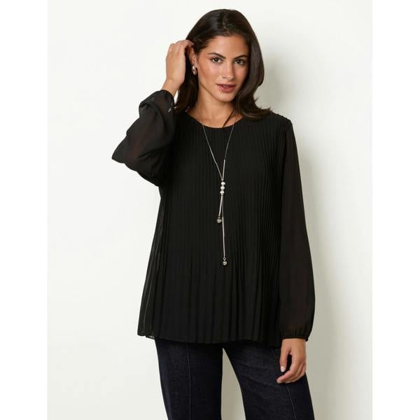 Blue Vanilla Long Sleeve Pleated Top