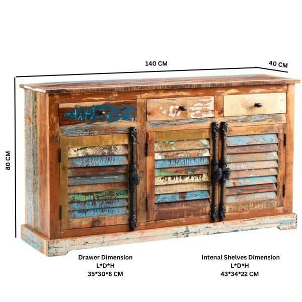 Wyld Haus Seattle Large Reclaimed Wood Sideboard 3 Drawers 3 Doors
