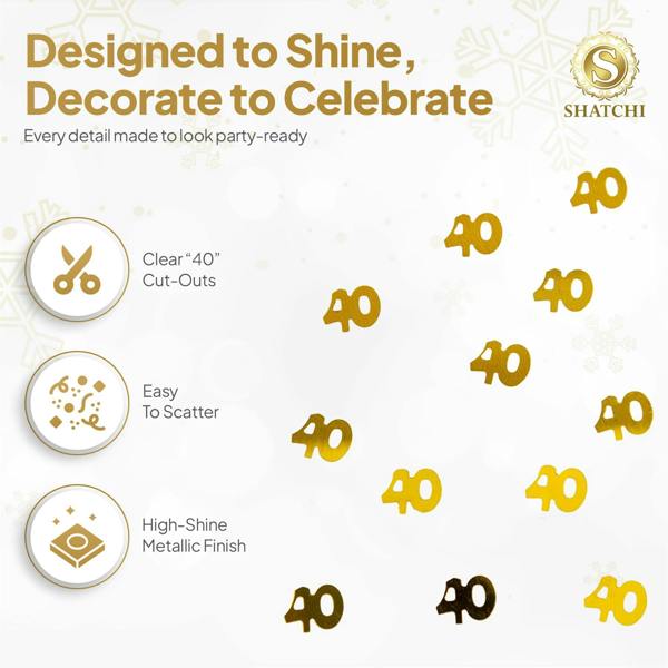 40th Birthday Gold Metallic Foil Confetti Pack for Party Tables and Milestone Celebrations image 3