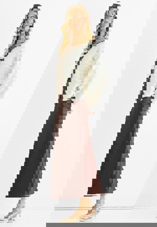 Gini London Cream Contrast Animal Tie Oversized Knit Cardigan