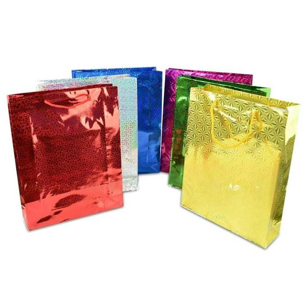Shatchi Medium Holographic Paper Gift Bags, Assorted Colours, Pack Sizes for Celebrations