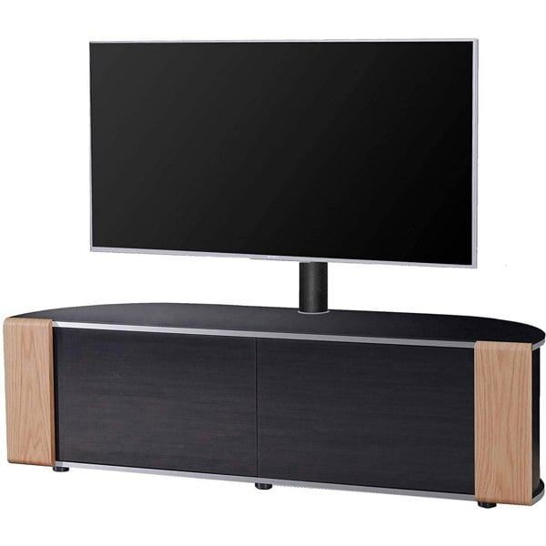 MDA Designs Sirius 1600 Cabinet with BeamThru Remote-Friendly Gloss Black with Walnut & Oak Interchangeable Trims for TVs up to 65" & Mounting Bracket