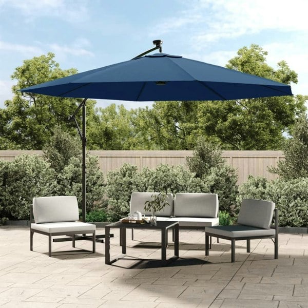 Berkfield Cantilever Umbrella with LED Lights Azure Blue 350 cm