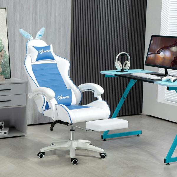 Vinsetto Racing Style Gaming Chair with Footrest Removable Rabbit Ears, Yellow - Blue