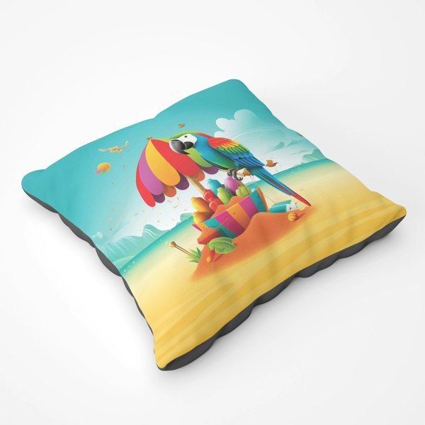 Warren Reed Parrot On A Beach Holiday Floor Cushion