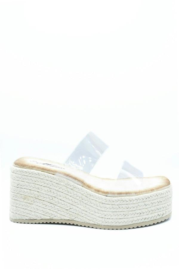 Arissa Transparent Double Strap Platform Wedge Heels - Beige