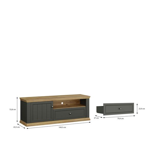 Furniture To Go Pontypool TV Unit with Drawer & Open Shelf in Grey and Mauvella Oak
