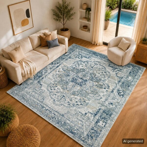 Livabliss Jolie JLO2308 Vintage Grey Beige Blue Traditional Boho Rug