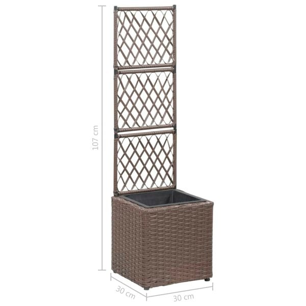 Berkfield Trellis Raised Bed with 1 Pot 30x30x107 cm Poly Rattan Brown