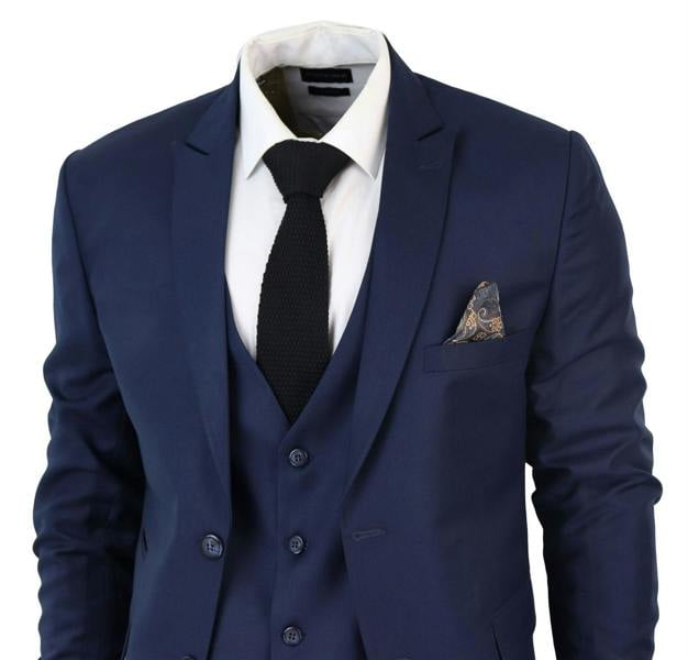 TruClothing Mens IM1 Classic Plain Navy 3 Piece Suit
