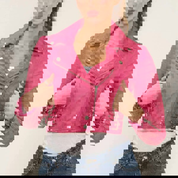 Infinity Leather Women's Real Leather Short Cropped Length Biker Jacket