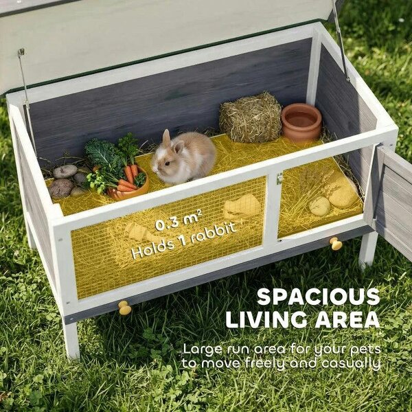 Wooden Rabbit Hutch, Guinea Pig Hutch with Asphalt Roof, Outdoor Elevated Bunny House for Rabbits, Chinchillas