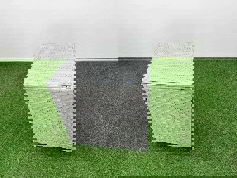 Fimous 6 Seater Outdoor Love Sofa Set Rattan Garden Furniture Set with Rectangular Coffee Table 2 Small Stools Side Table Light Grey