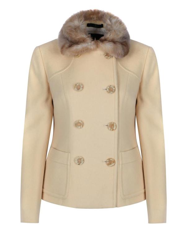 Myles Anthony Cream Reefer Style Wool Jacket With Faux Fur Collar