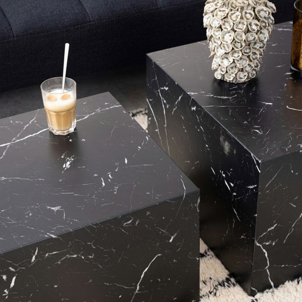 Furniture To Go Dice Square Coffee Table Set in Black Marble Effect